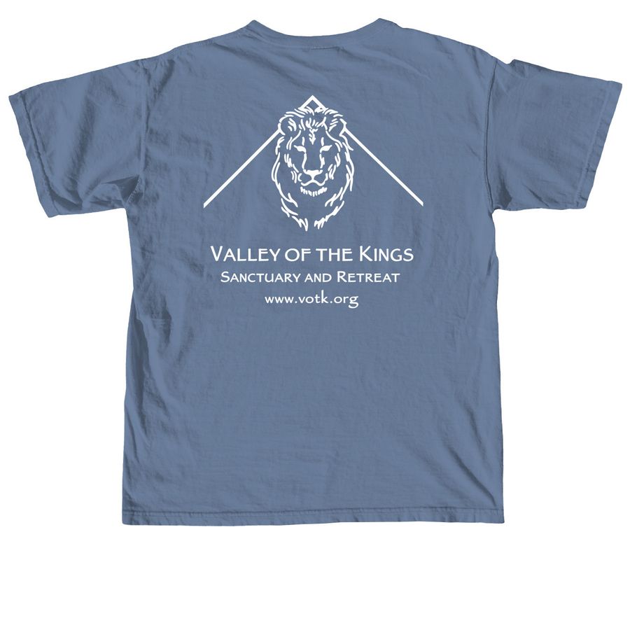 Peace Love Farm Family, a Blue Jean Comfort Colors Unisex Tee (back-view)
