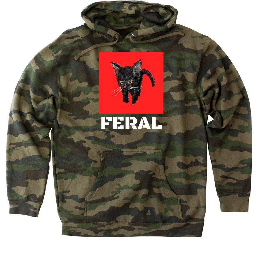 feral cat - heavyweight camo pullover hoodie, a Forest Camo Heavyweight Camo Pullover Hoodie