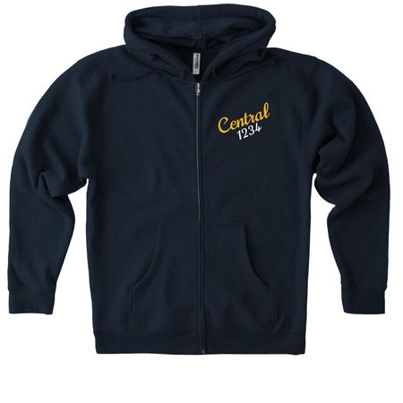 The All American, a Navy Heavyweight Zip Up Hoodie (back-view)