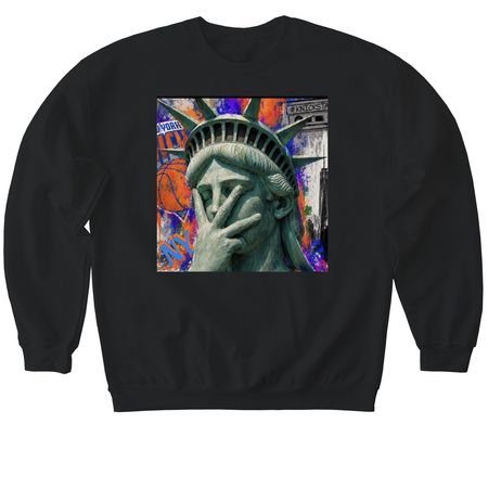Statue of liberty throwing up 3s&nbsp;, a Black Softstyle Crewneck Sweatshirt