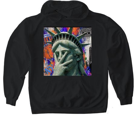 Statue of liberty throwing up 3s&nbsp;, a Black Gildan Softstyle Pullover Hoodie