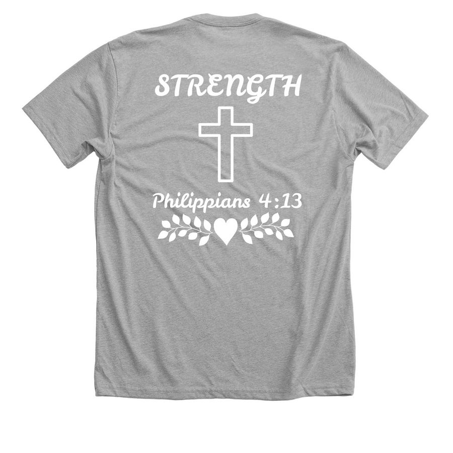 Phil 4:13-Strength, a Athletic Heather Premium Unisex Tee (back-view)
