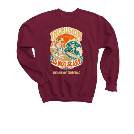 Heart of Surfing-Inclusion Skeletons (Retro), a Maroon Youth Crewneck Sweatshirt