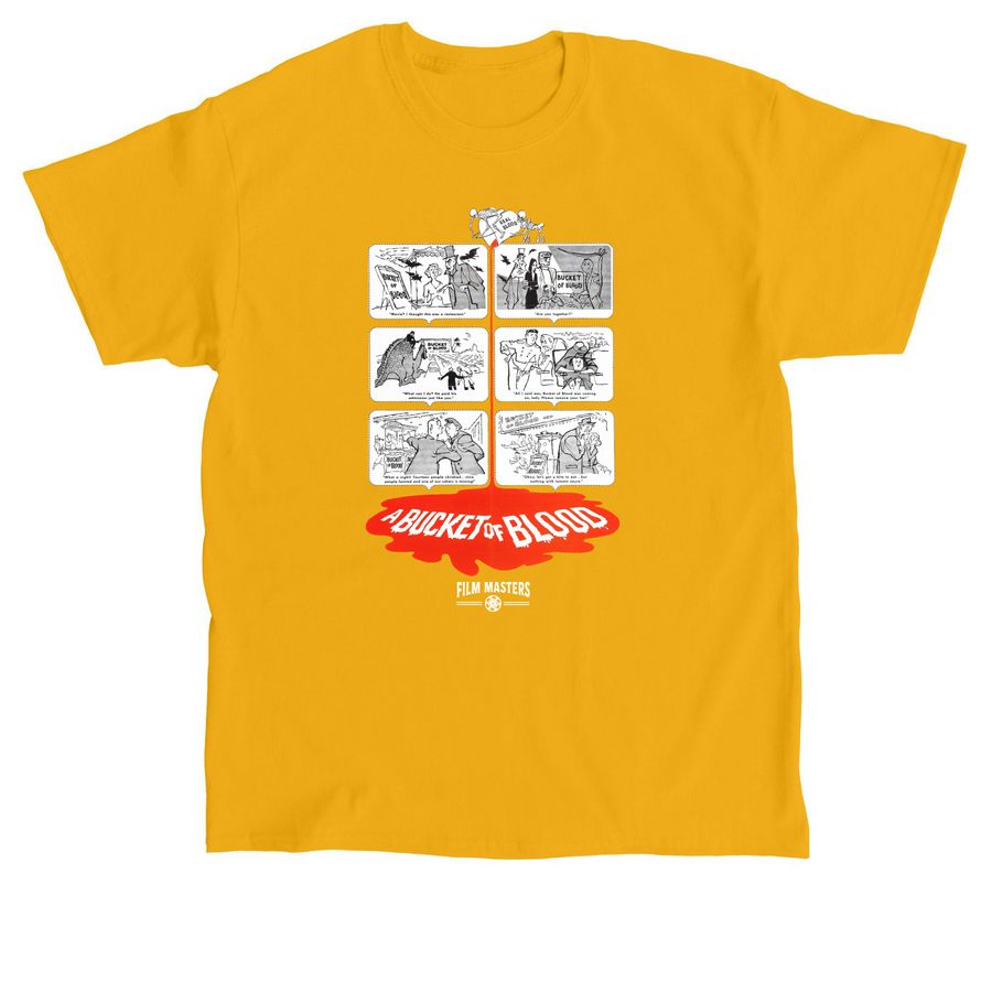 A Bucket of Blood Comic Tee, a Gold Classic Unisex Tee