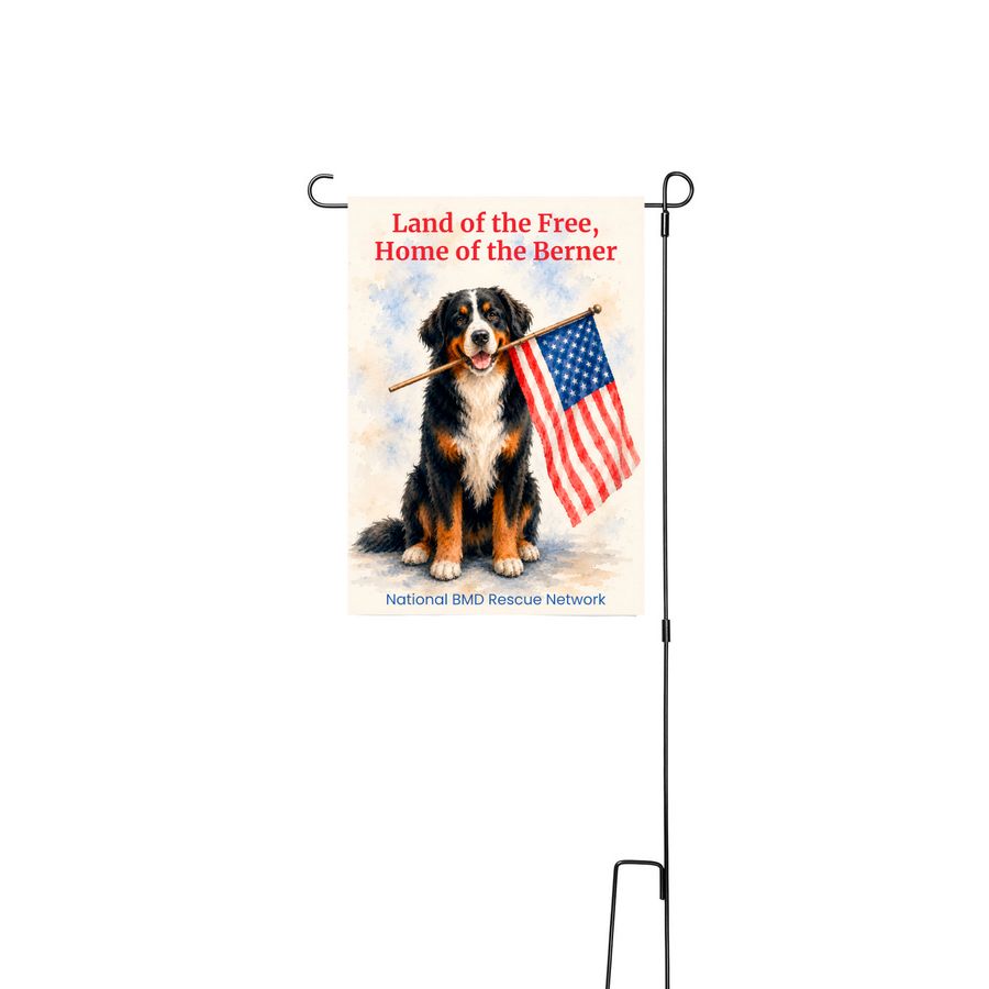 Red, White & Berner Garden Flag, a White 12" x 18" Yard Flag with Stake