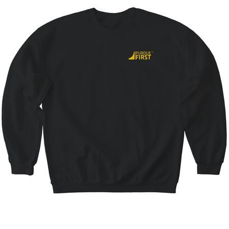 Purdue FIRST Corner Logo, a Black Softstyle Crewneck Sweatshirt
