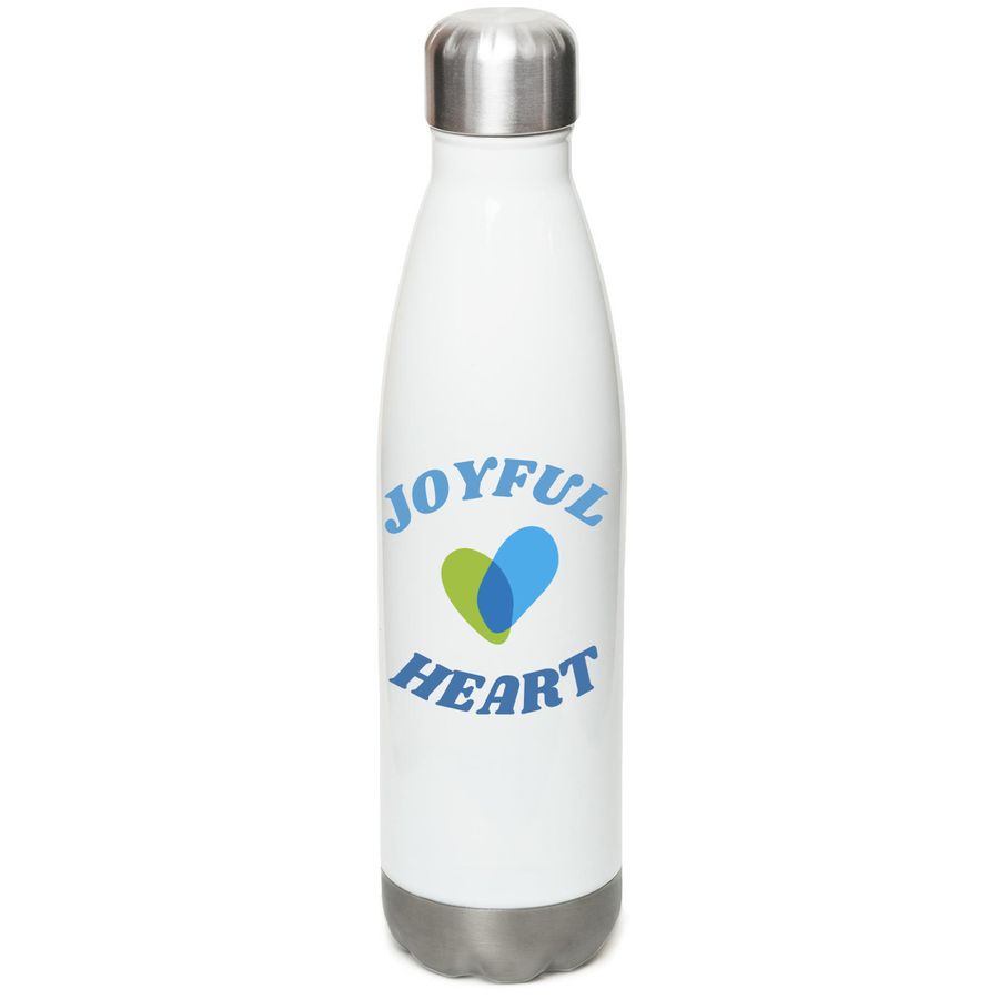 Joyful Water Bottle, a White Stainless Steel Water Bottle