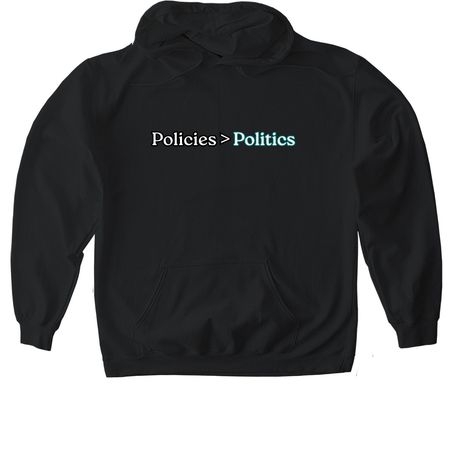 Policies Over Politics, a Black Gildan Softstyle Pullover Hoodie