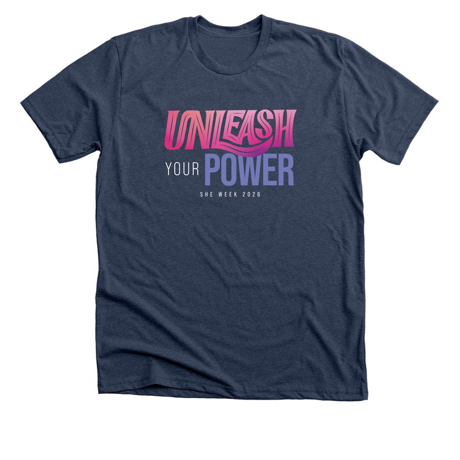 UNLEASH YOUR POWER, a Heather Navy Premium Unisex Tee