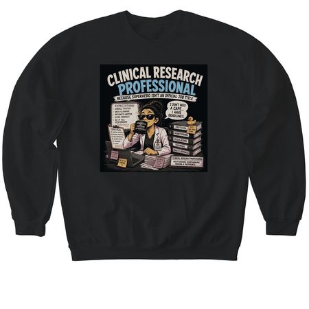 Powered by Clinical Research&nbsp;, a Black Softstyle Crewneck Sweatshirt