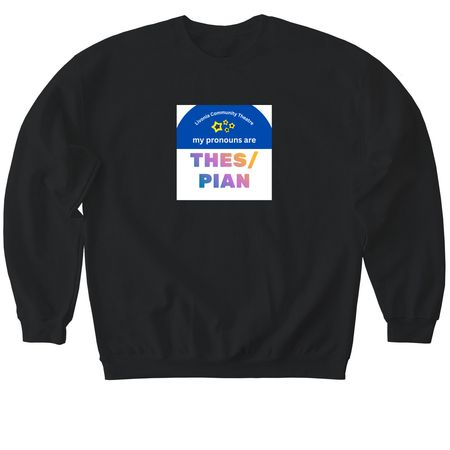 All pronouns welcome in Livonia!, a Black Softstyle Crewneck Sweatshirt