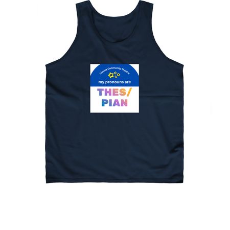All pronouns welcome in Livonia!, a Navy Classic Unisex Tank Top