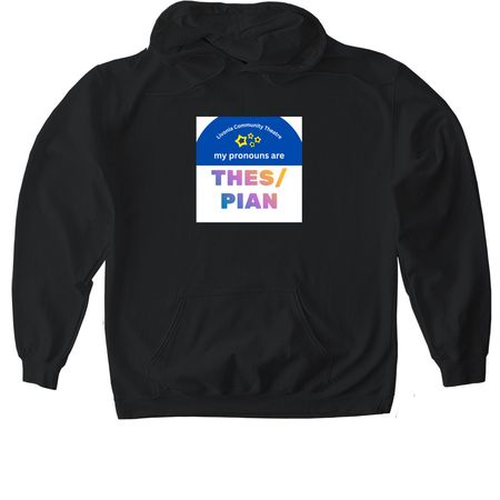 All pronouns welcome in Livonia!, a Black Gildan Softstyle Pullover Hoodie