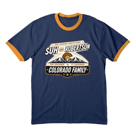 #ColoradoFamily, a Navy/ Gold Cotton Ringer Tee