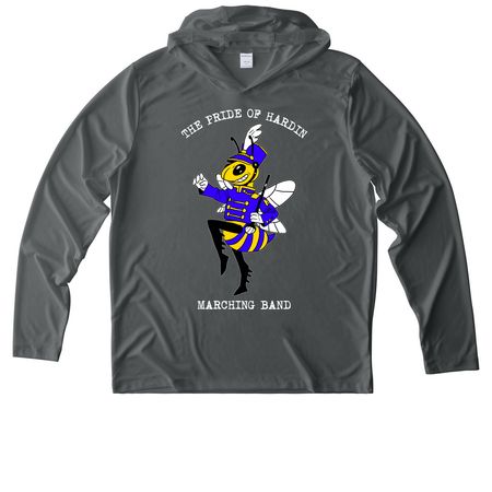 Marching Hornets - White Text, a Dark Smoke Grey UV Performance Long Sleeve Hoodie