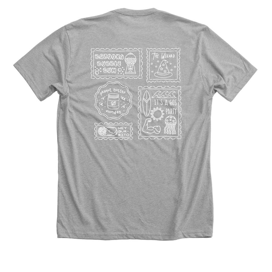 Kesem Songtime Stamps, a Athletic Heather Premium Unisex Tee (back-view)