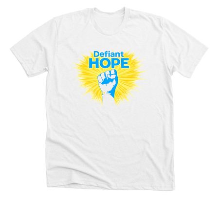Wear Defiant Hope for Ukraine, a Solid White Blend Premium Unisex Tee