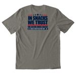 IN SNACKS WE TRUST OFFICIAL, a Driftwood Grey Allmade Organic Cotton Mineral Dye Tee (back-view)