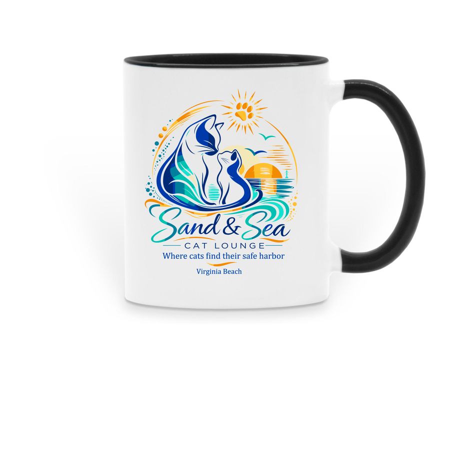 Tom & Hallie; Sand & Sea Cat Lounge Mug, a Black Two-Tone Ceramic Mug