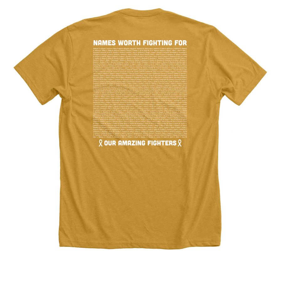 Childhood Cancer Awareness 2026 - OAF Shirts&nbsp;, a Heather Mustard Premium Unisex Tee (back-view)