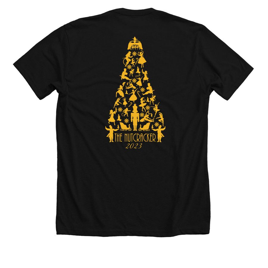 The Nutcracker Tree, a Solid Black Blend Premium Unisex Tee (back-view)