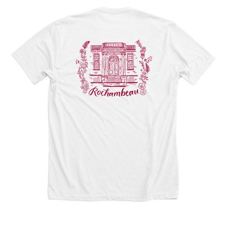 Everything's in Bloom at Rochambeau, a Solid White Blend Premium Unisex Tee (back-view)