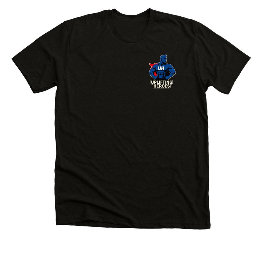 Uplifting Heroes, a Black Heather Premium Unisex Tee