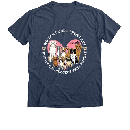 We can?t undo their past, a Heather Navy Premium V-Neck Tee
