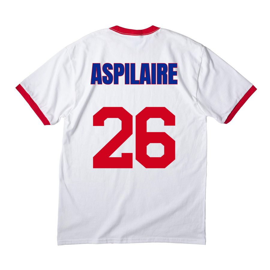 Aspilaire, a White/ Red Cotton Ringer Tee (back-view)