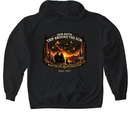 60 Trips Around the Sun, DebRon Trail, a Black Gildan Softstyle Pullover Hoodie