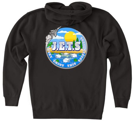 Just Enjoy This Sweatshirt, a Black Heavyweight Zip Up Hoodie (back-view)