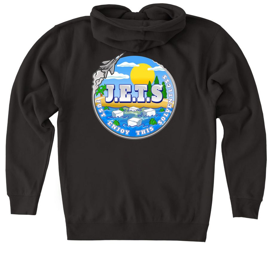 Just Enjoy This Sweatshirt, a Black Heavyweight Zip Up Hoodie (back-view)