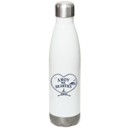 Ahoy Me Hearties Water Bottle, a White Stainless Steel Water Bottle