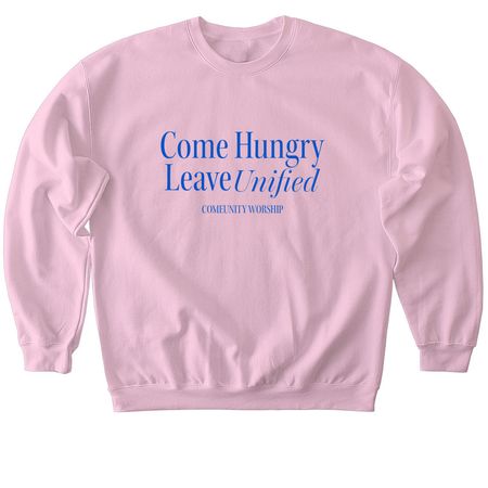 Come Hungry, Leave Unified - Cool Blue, a Light Pink Softstyle Crewneck Sweatshirt
