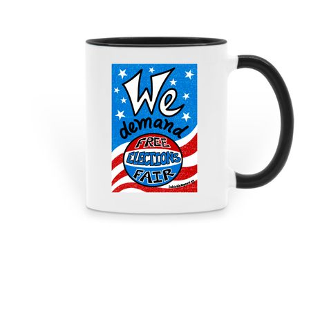 We demand: Free and Fair Elections, a Black Two-Tone Ceramic Mug