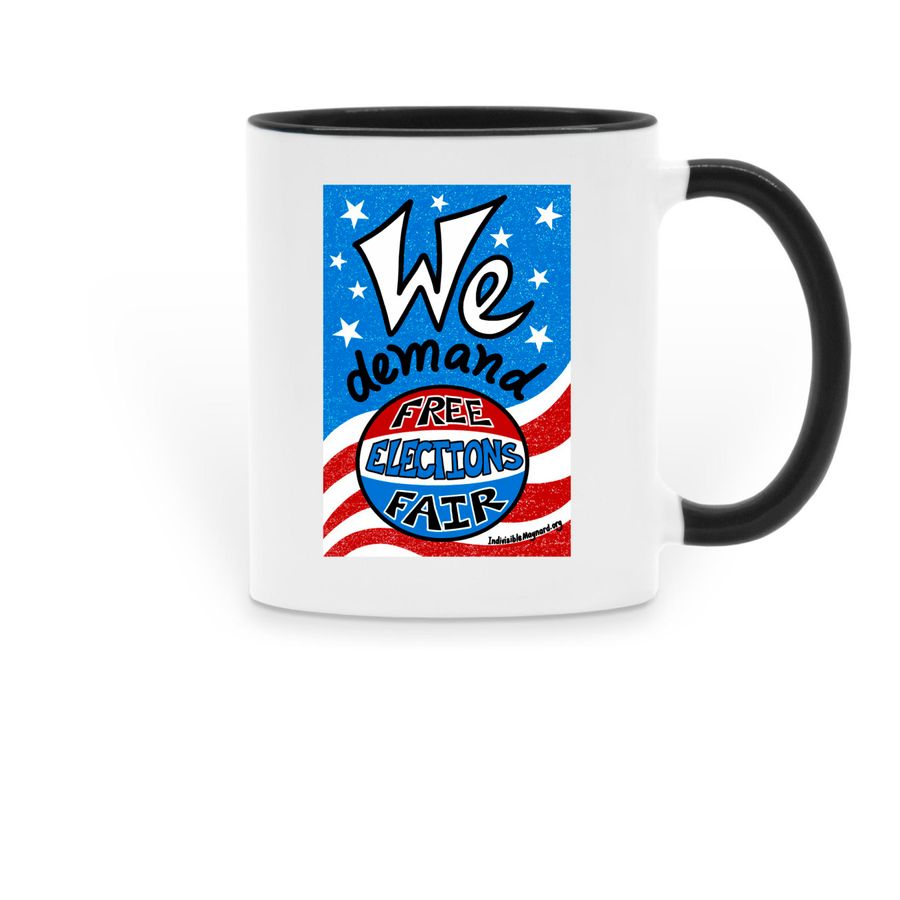 We demand: Free and Fair Elections, a Black Two-Tone Ceramic Mug