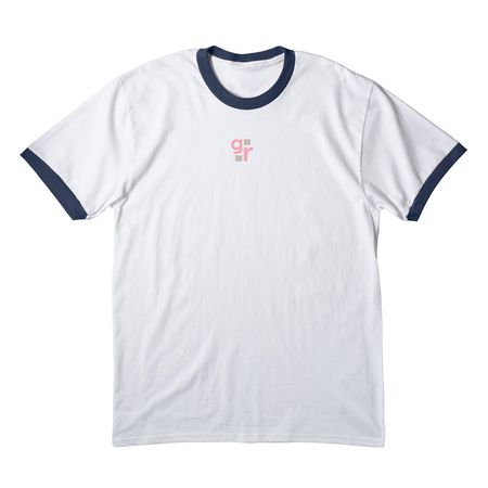 Girlhood Rising Camp Tee, a White/ Navy Cotton Ringer Tee