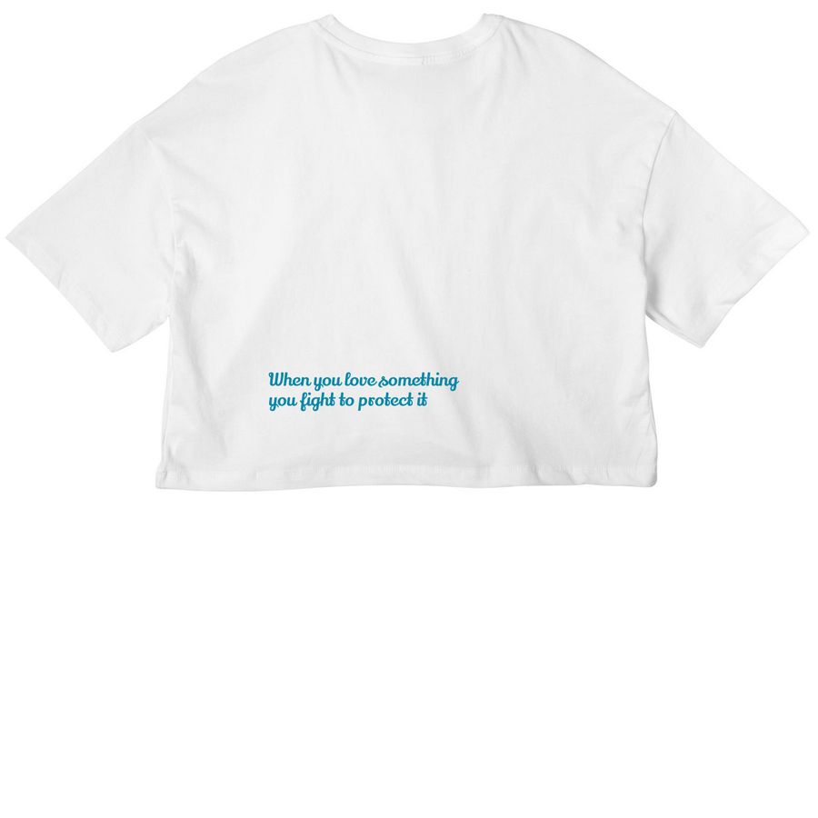 Double Entendre, a White Women?s Cropped Cotton Tee (back-view)