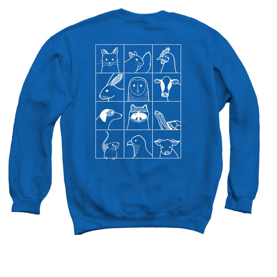 Animal Squares- VOLUNTEER UNIFORM ONLY, a Royal Blue Crewneck Sweatshirt (back-view)