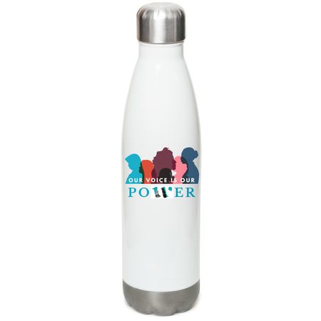 Our Voice is Our Power Water Bottle, a White Stainless Steel Water Bottle