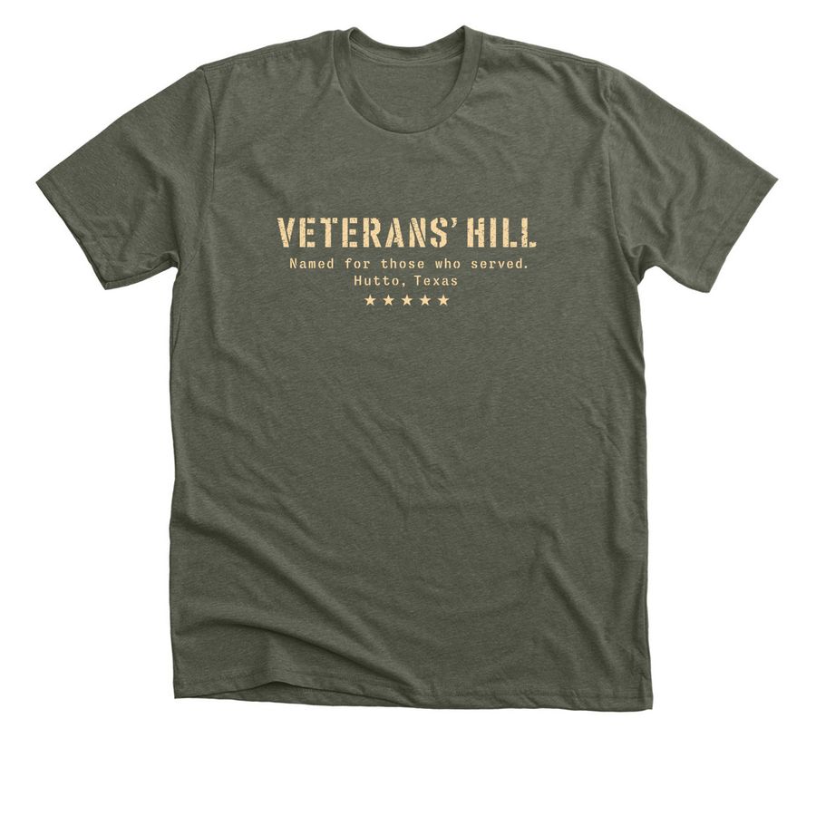 Named for those who served, a Heather Military Green Premium Unisex Tee