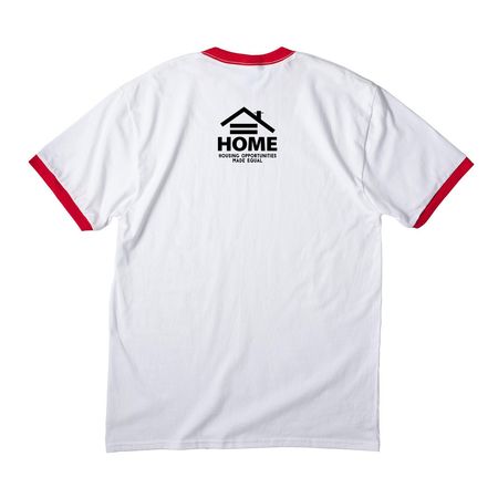 Fair Housing is Accessible, a White/ Red Cotton Ringer Tee (back-view)