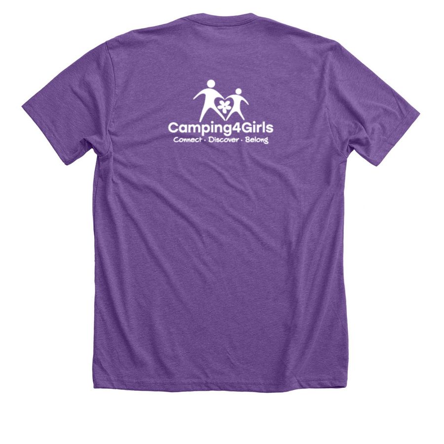 Send Girls to Camp 2026 Lapel Design, a Heather Team Purple Premium Unisex Tee (back-view)