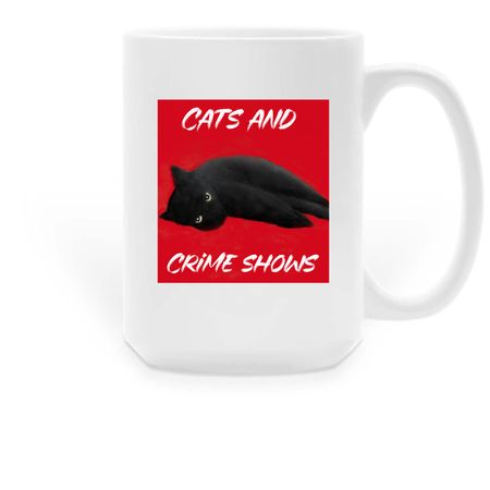 cats and crime shows cup, a White Large Coffee Mug