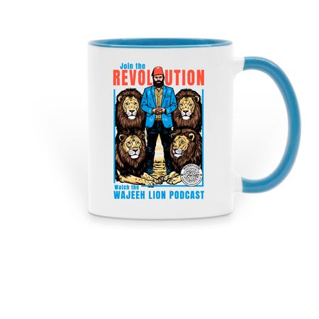 The Wajeeh Lion Podcast - mugs, a Light Blue Two-Tone Ceramic Mug