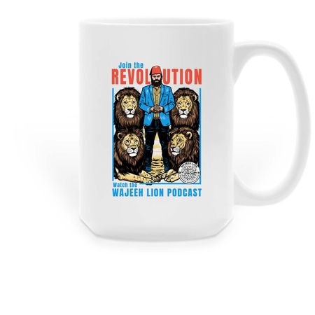 The Wajeeh Lion Podcast - mugs, a White Large Coffee Mug