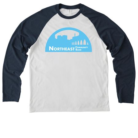 New! NECB Arch Logo, a Rebel Blue/ Bright White Allmade Eco Triblend Colorblock Raglan Long Sleeve Tee