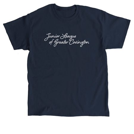 JLGC Script (White), a Navy Classic Unisex Tee