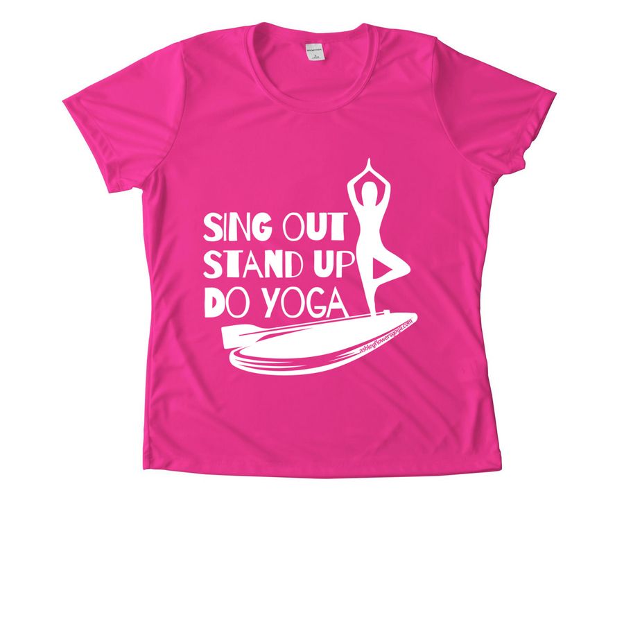 Music Loving Yogis [Quick-Dry], a Neon Pink Women's Performance Tee