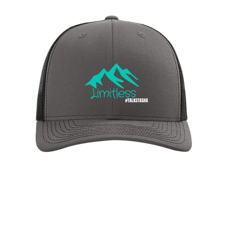 LIMITLESS #TALKSTASHA, a Charcoal/ Black Printed Snapback Trucker Cap